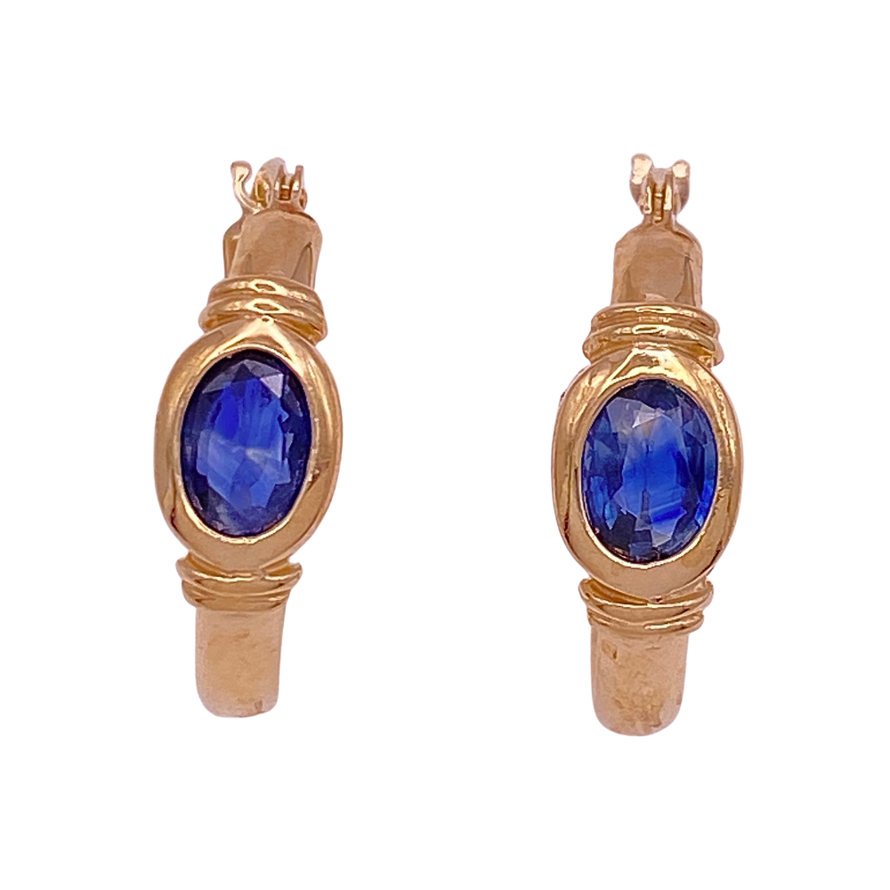 Natural Sapphire Hoop Earrings 1.40 Carat TW 14K Gold