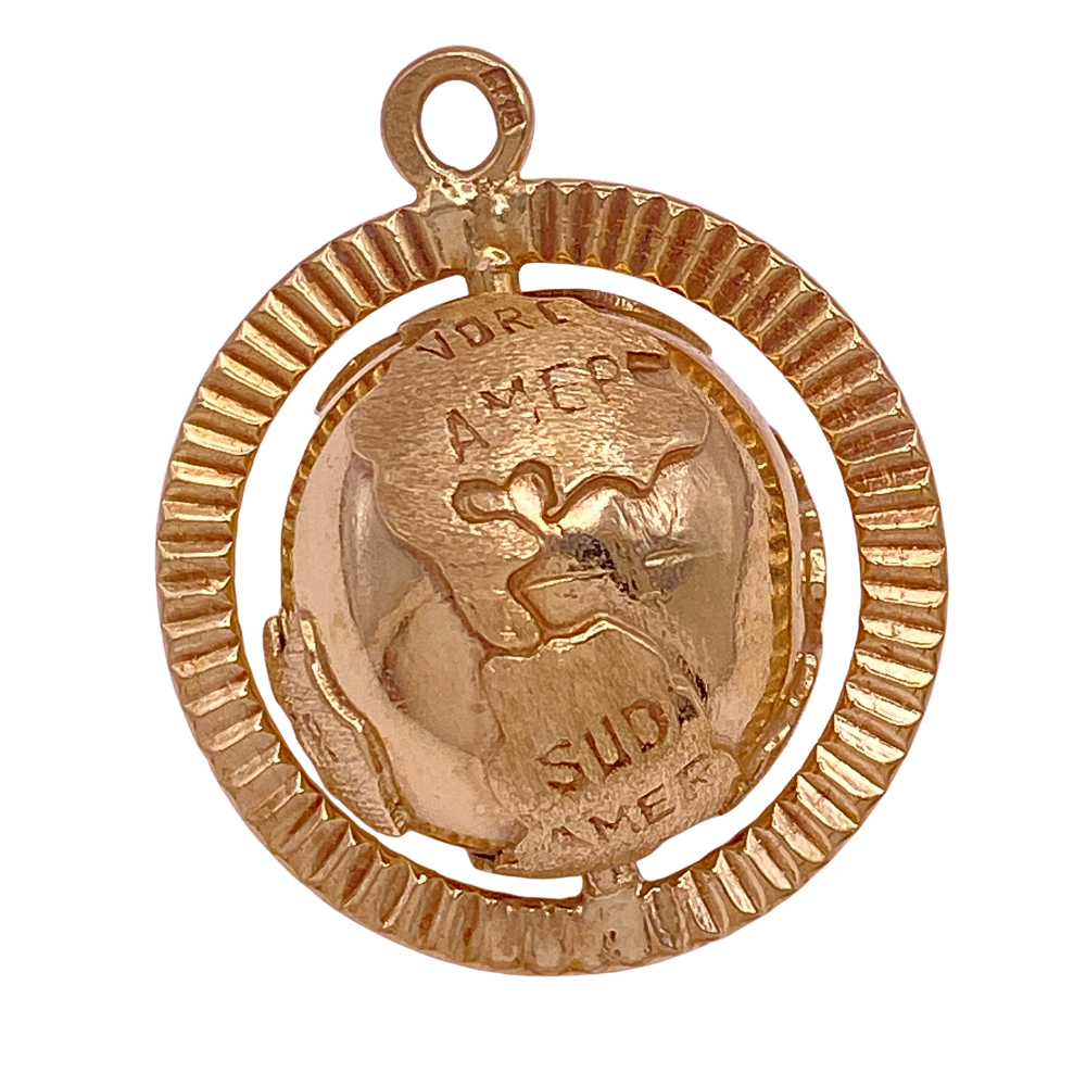 Vintage Spinning Globe Charm 14K Gold Three-Dimensional