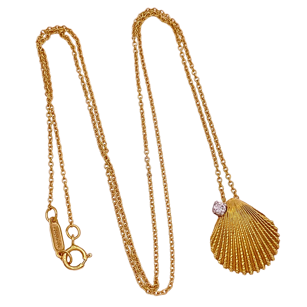 Buy Tiffany & Co Sea Shell Pendant Necklace 18K Gold Diamond .07
