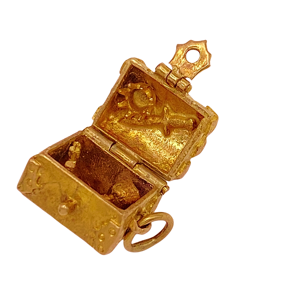 Treasure Chest Moving Charm English 9K Gold Three-Dimensional