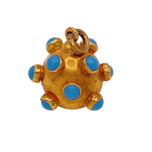 Turquoise Cabochon Sputnik Charm 18KYG