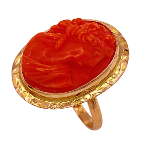 Victorian Coral Cameo Ring 10KYG