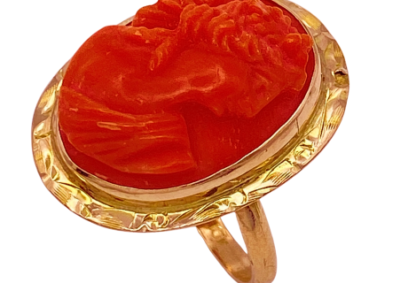 Victorian Coral Cameo Ring 10KYG