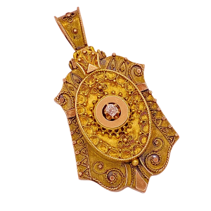 Victorian Locket Pendant 14K Gold Diamond