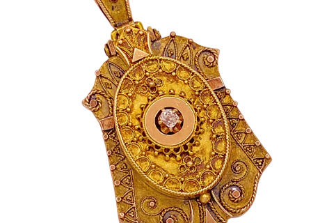 Victorian Locket Pendant 14K Gold Diamond