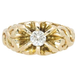 Vintage 0.30ct Diamond Bold Scroll Ring 14K Yellow Gold