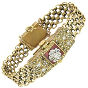Vintage Mid Century Hidden Watch Bracelet in 14K Yellow Gold