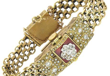 Vintage Mid Century Hidden Watch Bracelet in 14K Yellow Gold