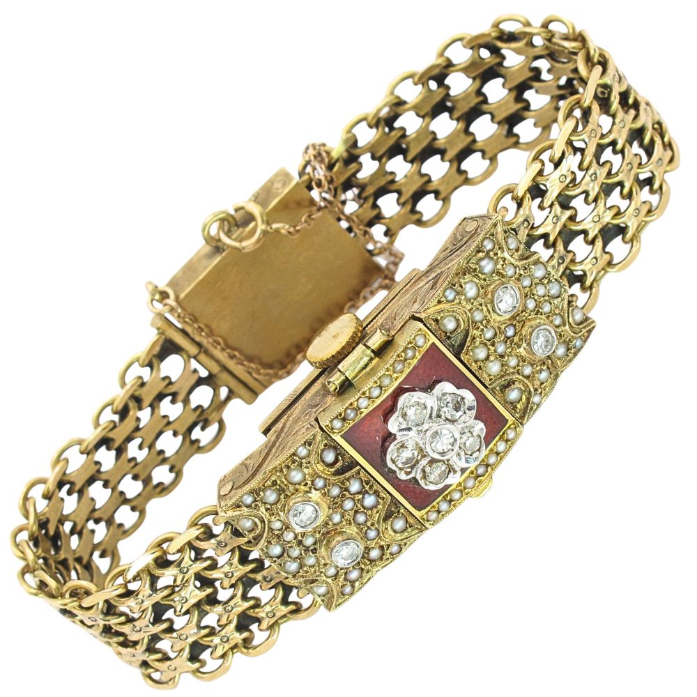 Vintage Mid Century Hidden Watch Bracelet 14K