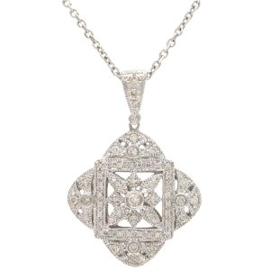 0.48ctw Diamond Quatrefoil Pendant Necklace 14K White Gold front
