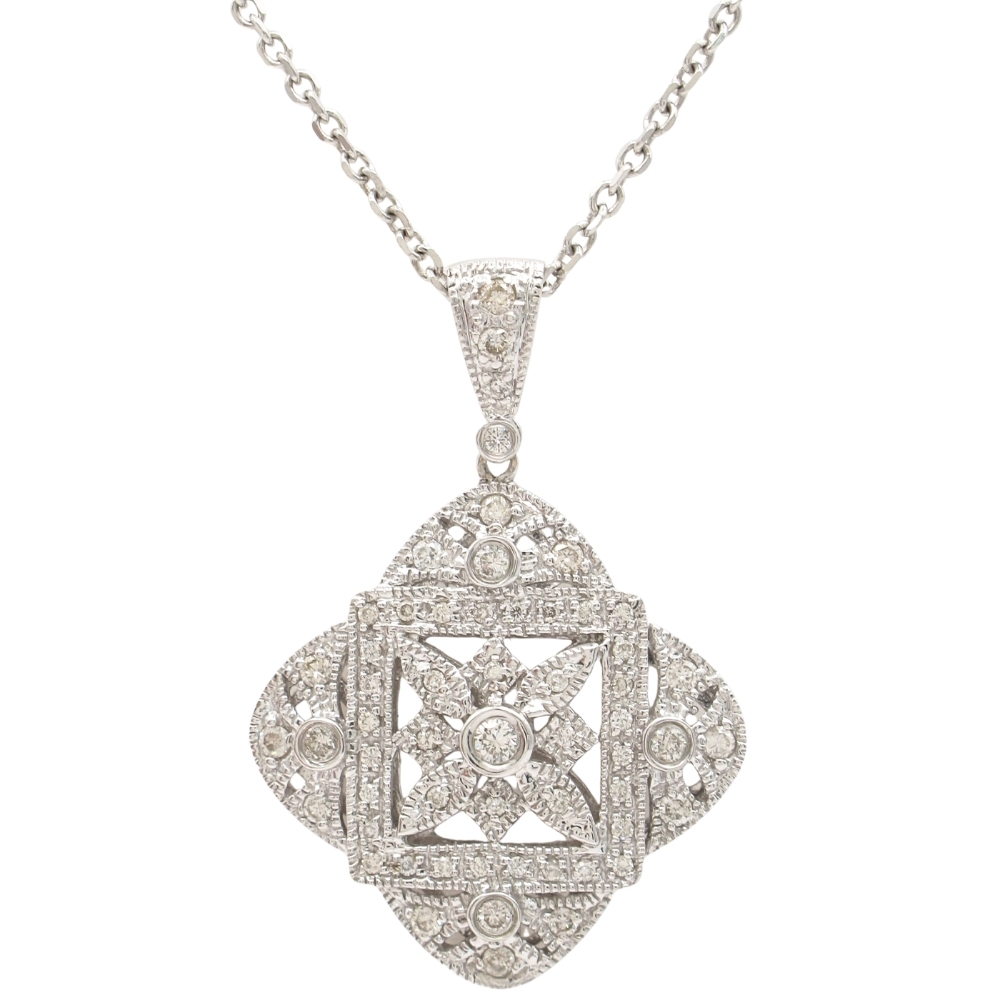 0.48ctw Diamond Quatrefoil Pendant Necklace 14K White Gold
