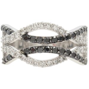 0.68ctw White & Black Diamond Interwoven Ring 14K White Gold front