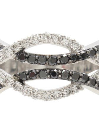 0.68ctw White & Black Diamond Interwoven Ring 14K White Gold