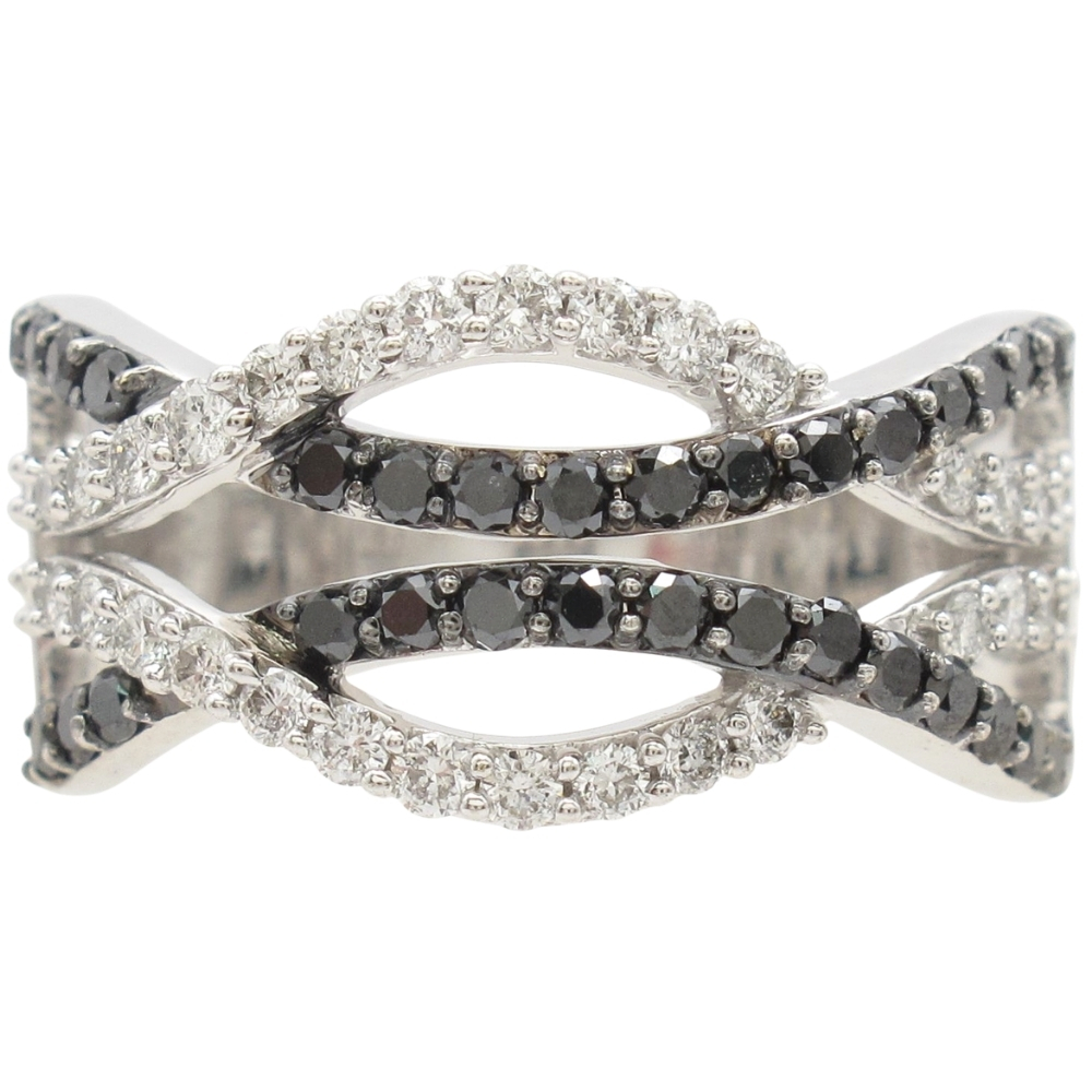 0.68ctw White & Black Diamond Interwoven Ring 14K White Gold