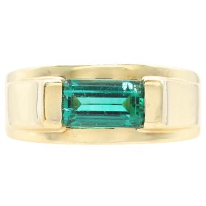 0.9ct Emerald East West Band Ring 14K Gold front