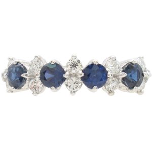 1.05ctw Blue Sapphire Alternating Band Ring 18K White Gold