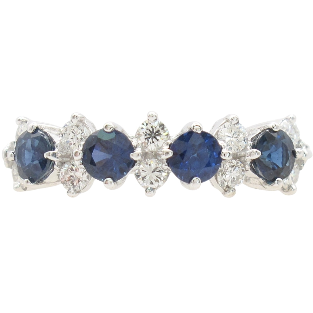 1.05ctw Blue Sapphire Alternating Band Ring 18K White Gold