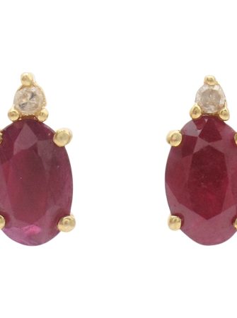 1.22ctw Oval Ruby Stud Earrings with Diamond Accent in 14K Gold