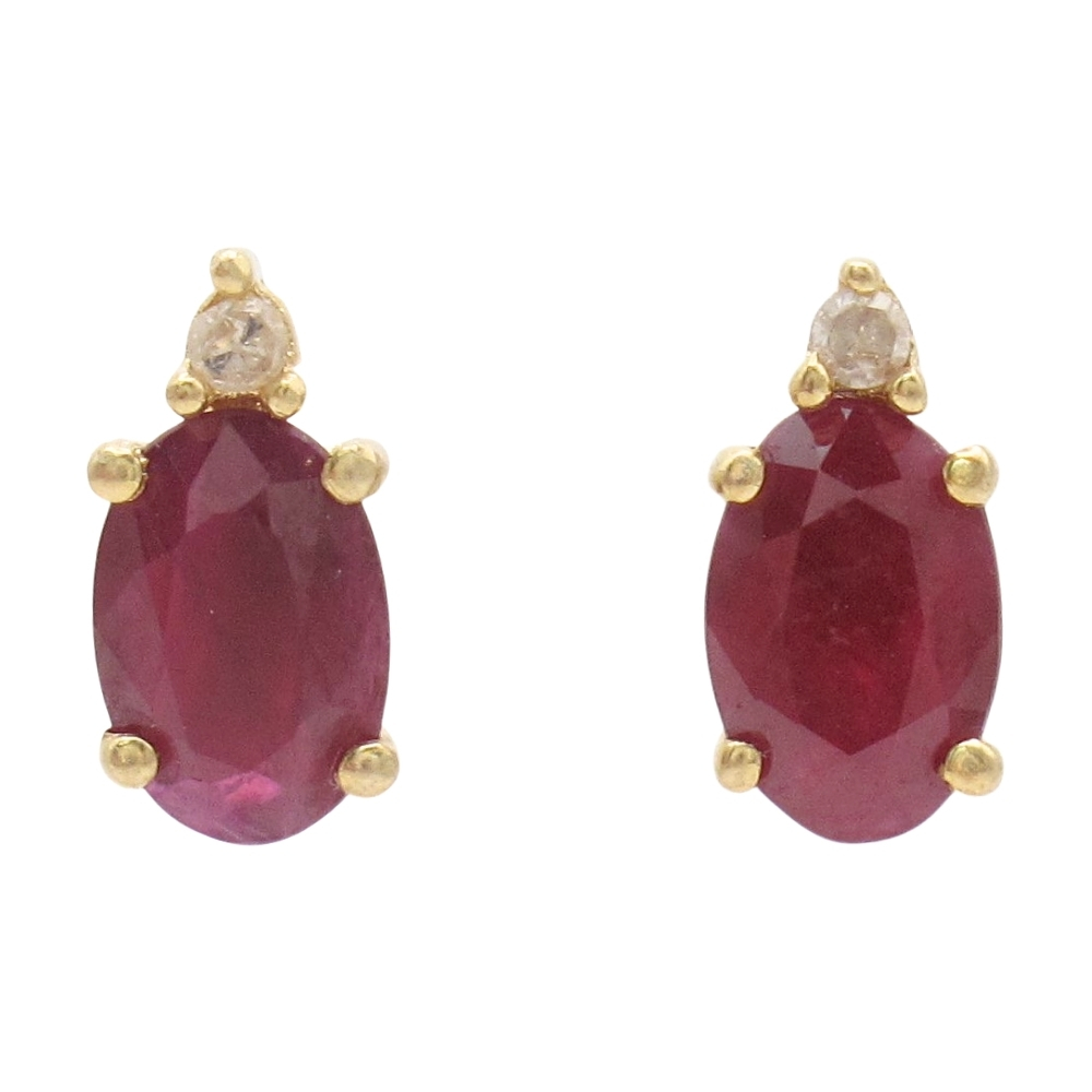1.22ctw Oval Ruby Stud Earrings with Diamond Accent in 14K Gold