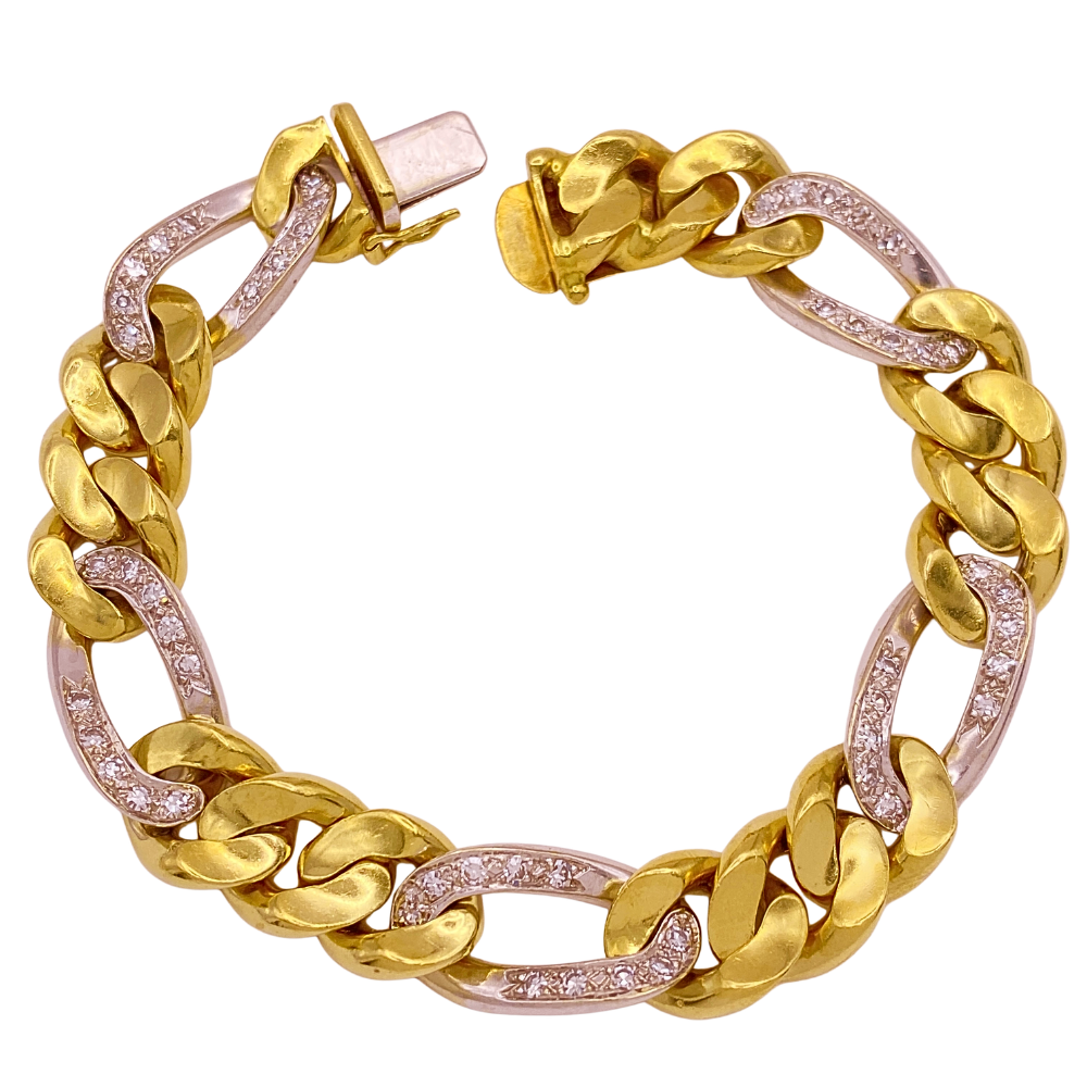 Diamond 1.25 Carat TW Chunky Link Bracelet 18K Gold 53.6 Grams