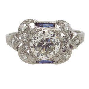 1.50 carat Diamond Art Deco Sapphire Platinum Engagement Ring