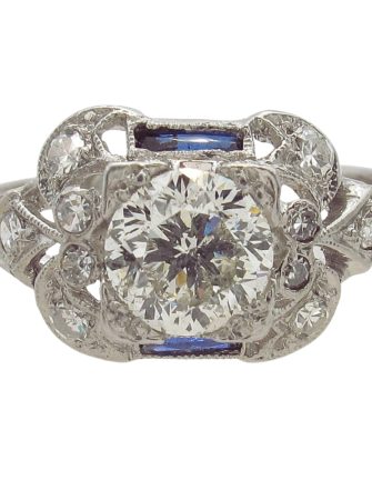Art Deco 1.48ctw Diamond & Sapphire Platinum Engagement Ring