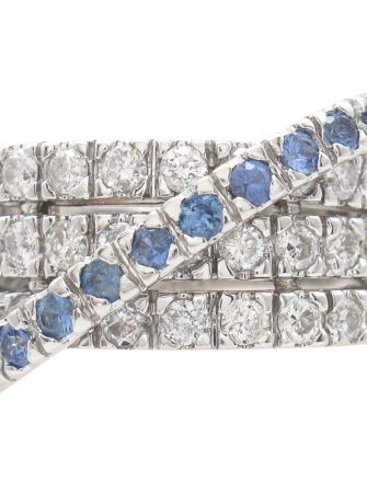 1.75ctw Diamond & Sapphire Crossover Wide Band Ring 18K White Gold