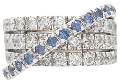 1.75ctw Diamond & Sapphire Crossover Wide Band Ring 18K White Gold front