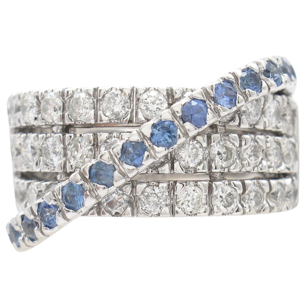 1.75ctw Diamond & Sapphire Crossover Wide Band Ring 18K White Gold