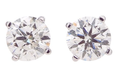 3.00 carat Round Brilliant Natural Diamond Stud Earrings Closeup I1 J