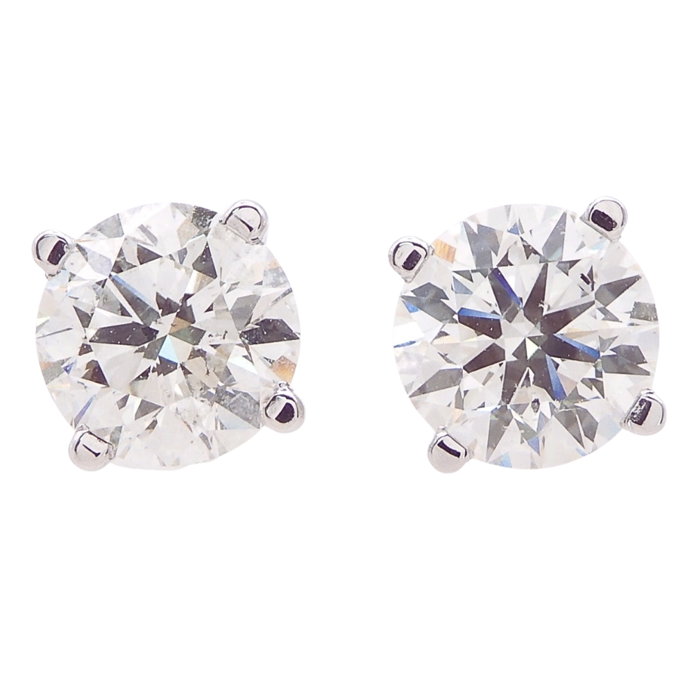 Round Brilliant 3.01ctw Diamond Stud Earrings 14k White Gold