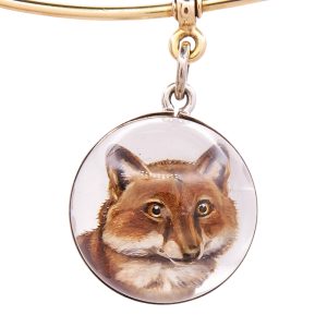 Edwardian Essex Crystal Orb Reverse Intaglio Painted Fox Portrait Bangle Bracelet Face