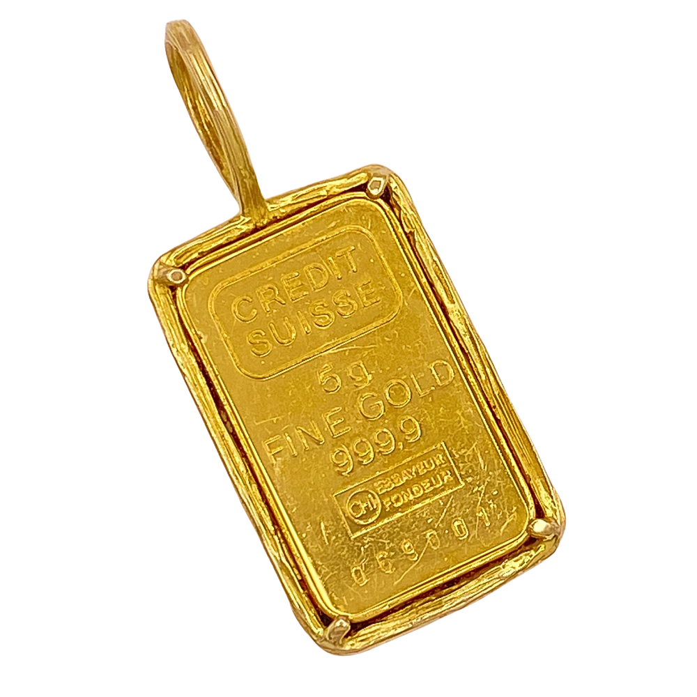 Credit Suisse 5 Gram Gold 999.9 Bar Pendant in 14K Gold Frame