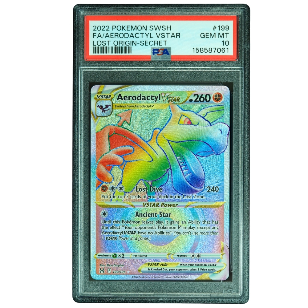 where to buy rare pokemon cards online 25 with 100 HP or Higher (Assorted Lot with No Duplicates) (Original Version) : Toys & Games scattering foil effect applied to the cards artwork Buy Aerodactyl VSTAR #199/196 Lost