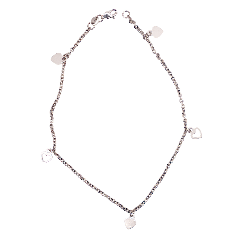 Alternating Heart Anklet 18k White Gold