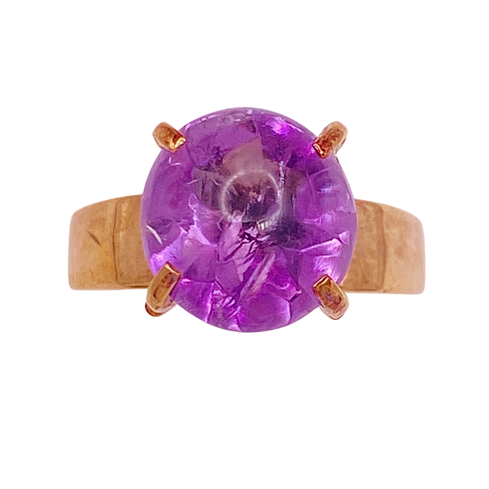 Amethyst Cabochon Vintage Ring 4.46 Carat 14K Rose Gold