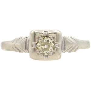 Art Deco 0.12ct Old European Diamond Solitaire Ring 14K White Gold front