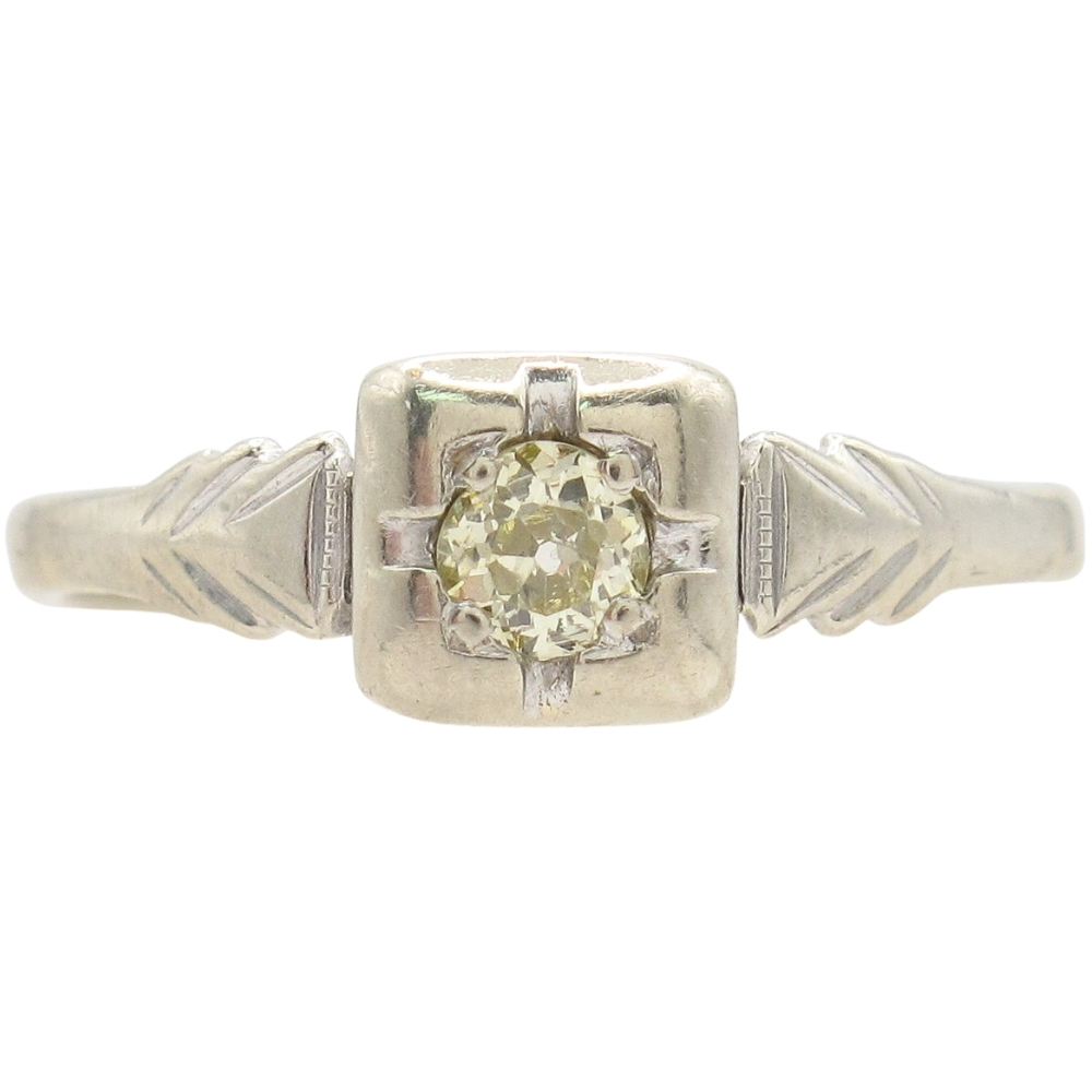 Art Deco 0.12ct Old European Diamond Solitaire Ring 14K White Gold