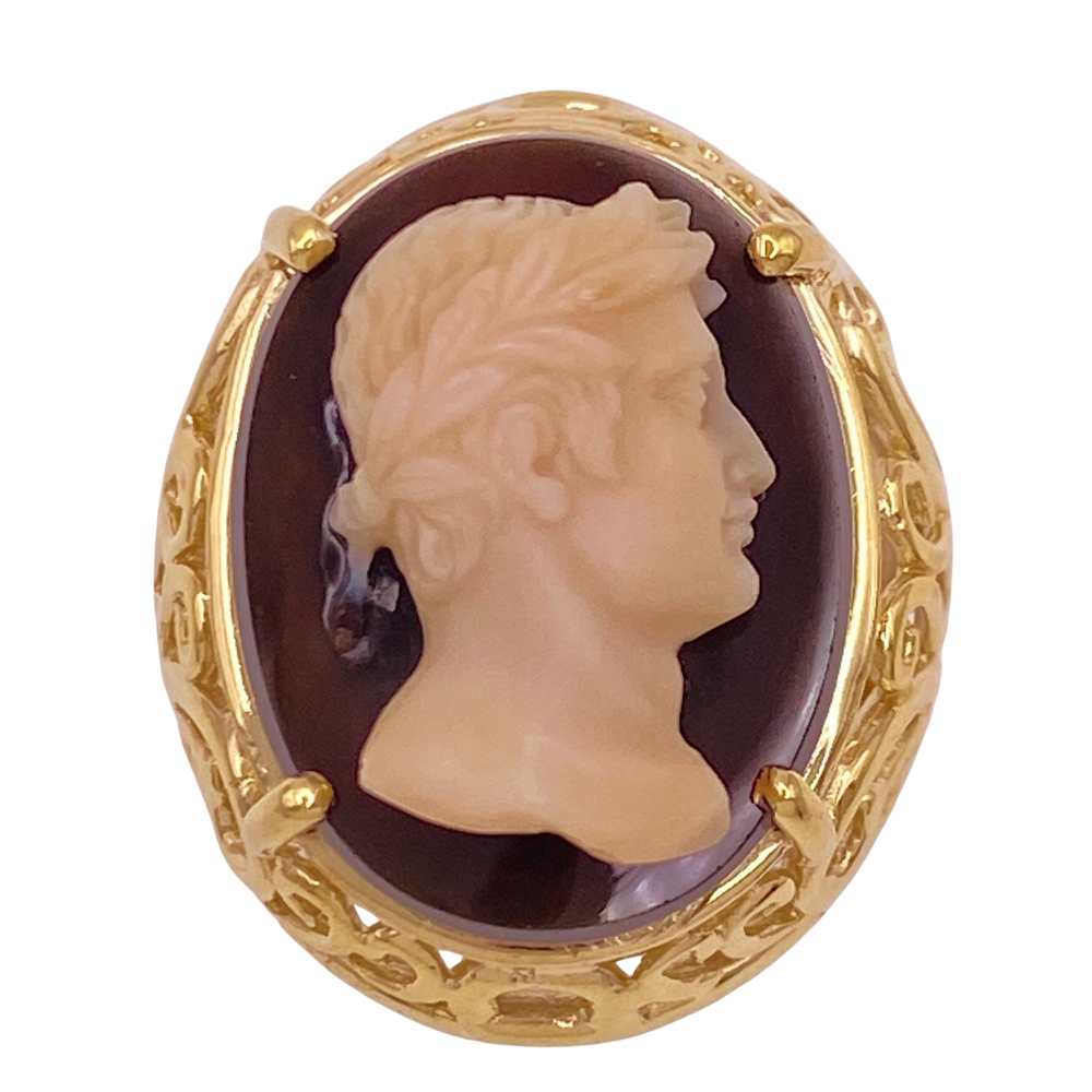 Julius Caesar Hardstone Cameo Ring 14K Gold