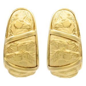 Carrera Y Carrera Mosaico Horse Motif Omega Earrings 18K Gold front