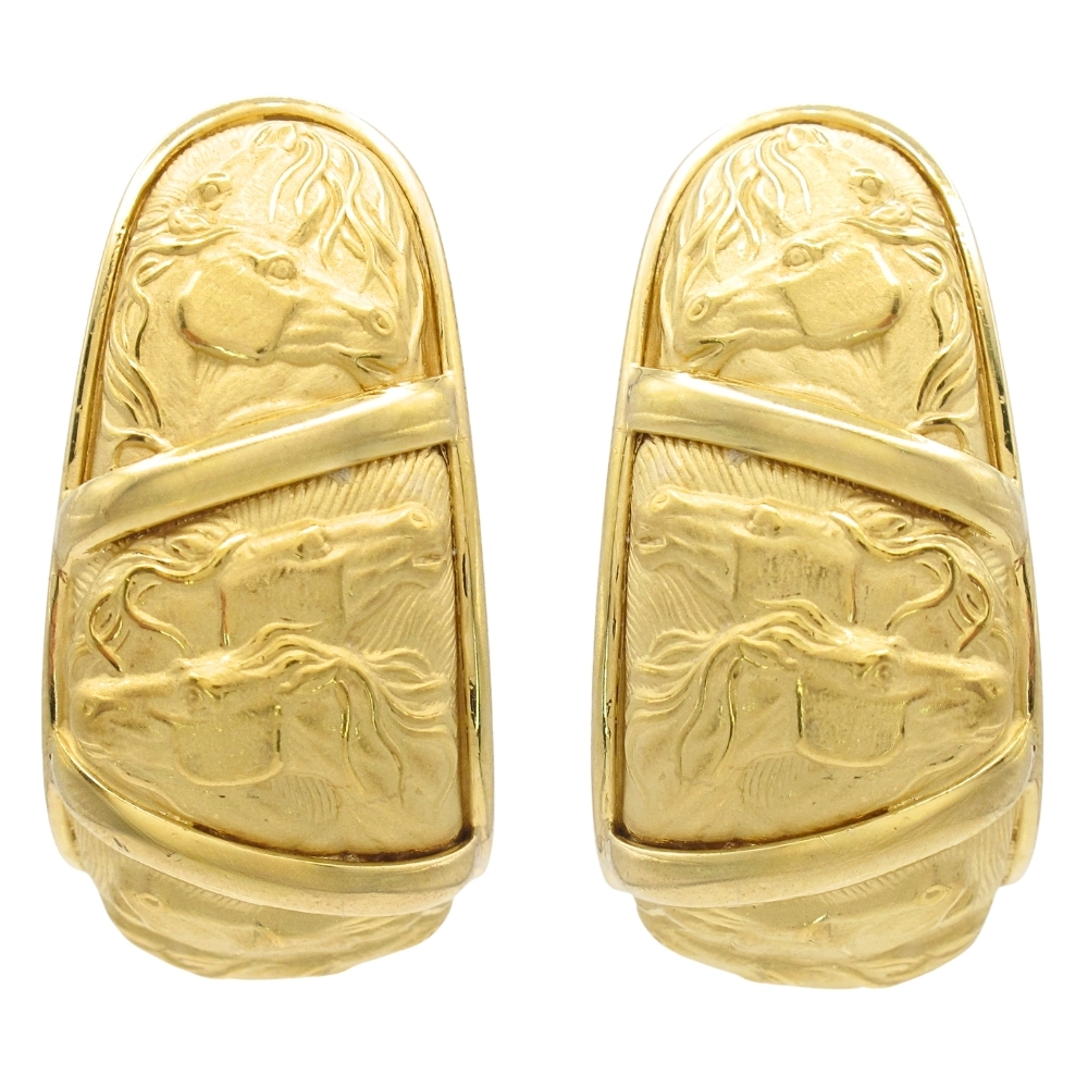 Carrera Y Carrera Mosaico Horse Motif Omega Earrings 18K Gold