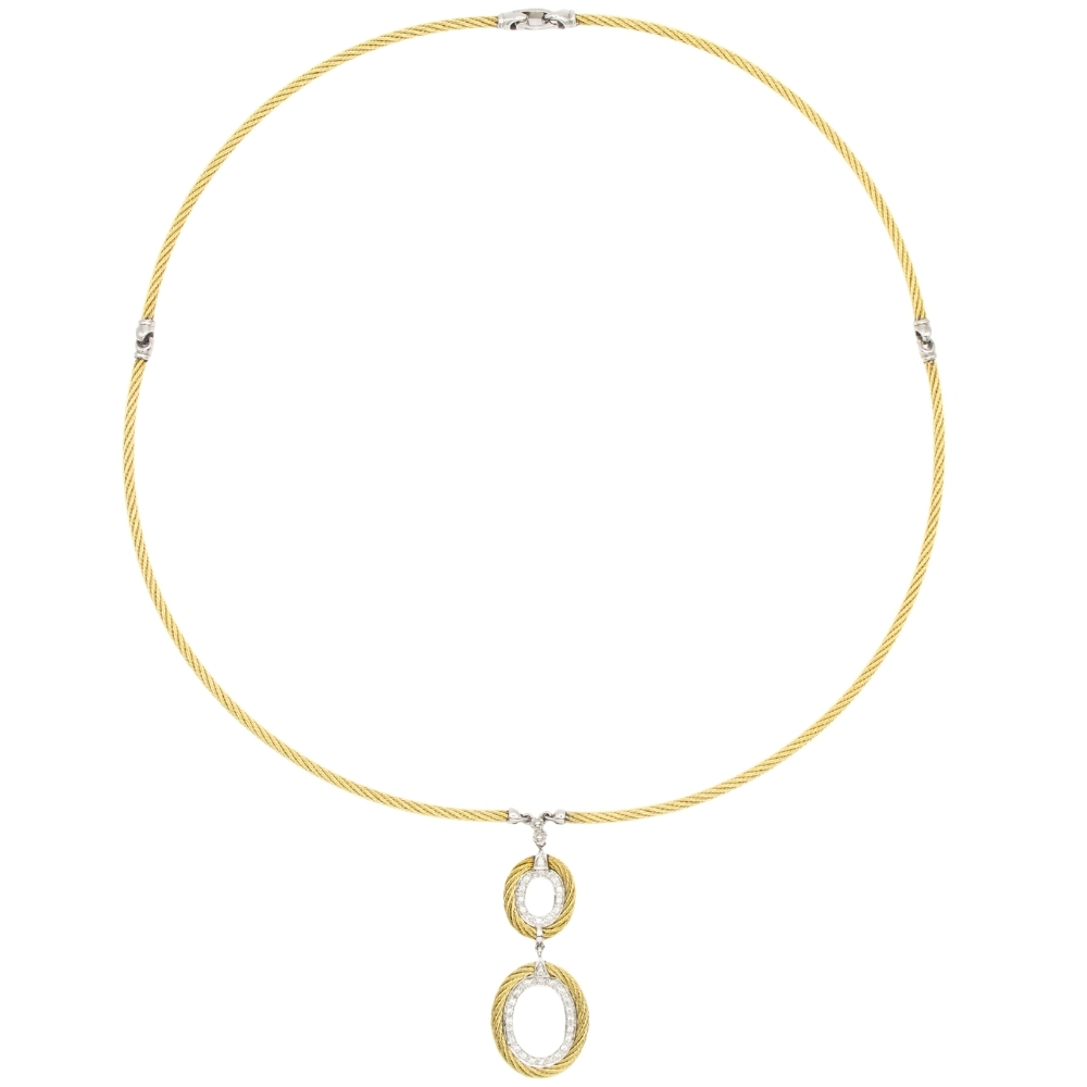 Charriol 0.19ctw Diamond Cable Necklace 18K Gold & Steel