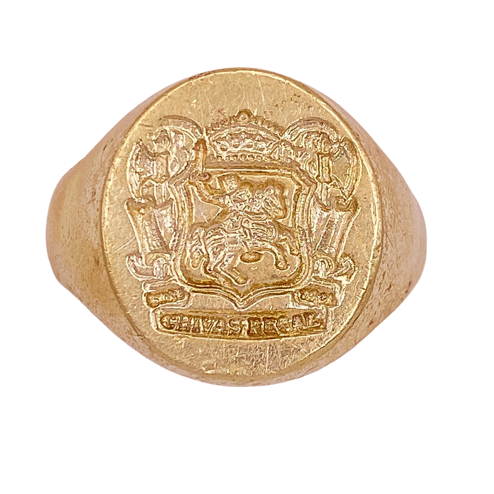 Chivas Regal Heraldic Crest Signet Ring 14K Gold 16.8 Grams