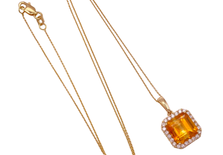 Diamond Halo Citrine Necklace