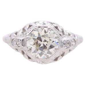Edwardian 1.30 carat Old European Diamond Buttery Filigree Platinum Engagement Ring