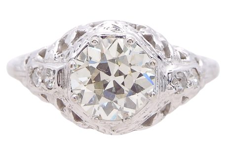 Edwardian 1.30 carat Old European Diamond Buttery Filigree Platinum Engagement Ring