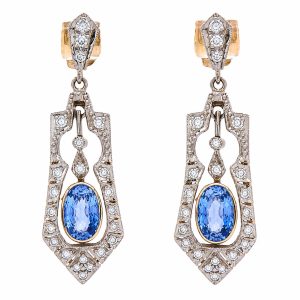 Edwardian Ceylon Sapphire Diamond Drop Earrings 18k Gold 3.25 carats