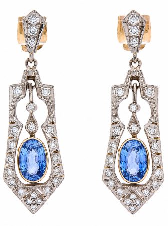 Edwardian 3.24ctw Ceylon Sapphire & Diamond Drop Earrings 18k Gold