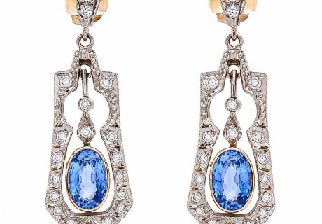 Edwardian Ceylon Sapphire Diamond Drop Earrings 18k Gold 3.25 carats