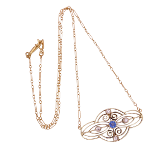 Edwardian Necklace Sapphire Diamond .65 TGW